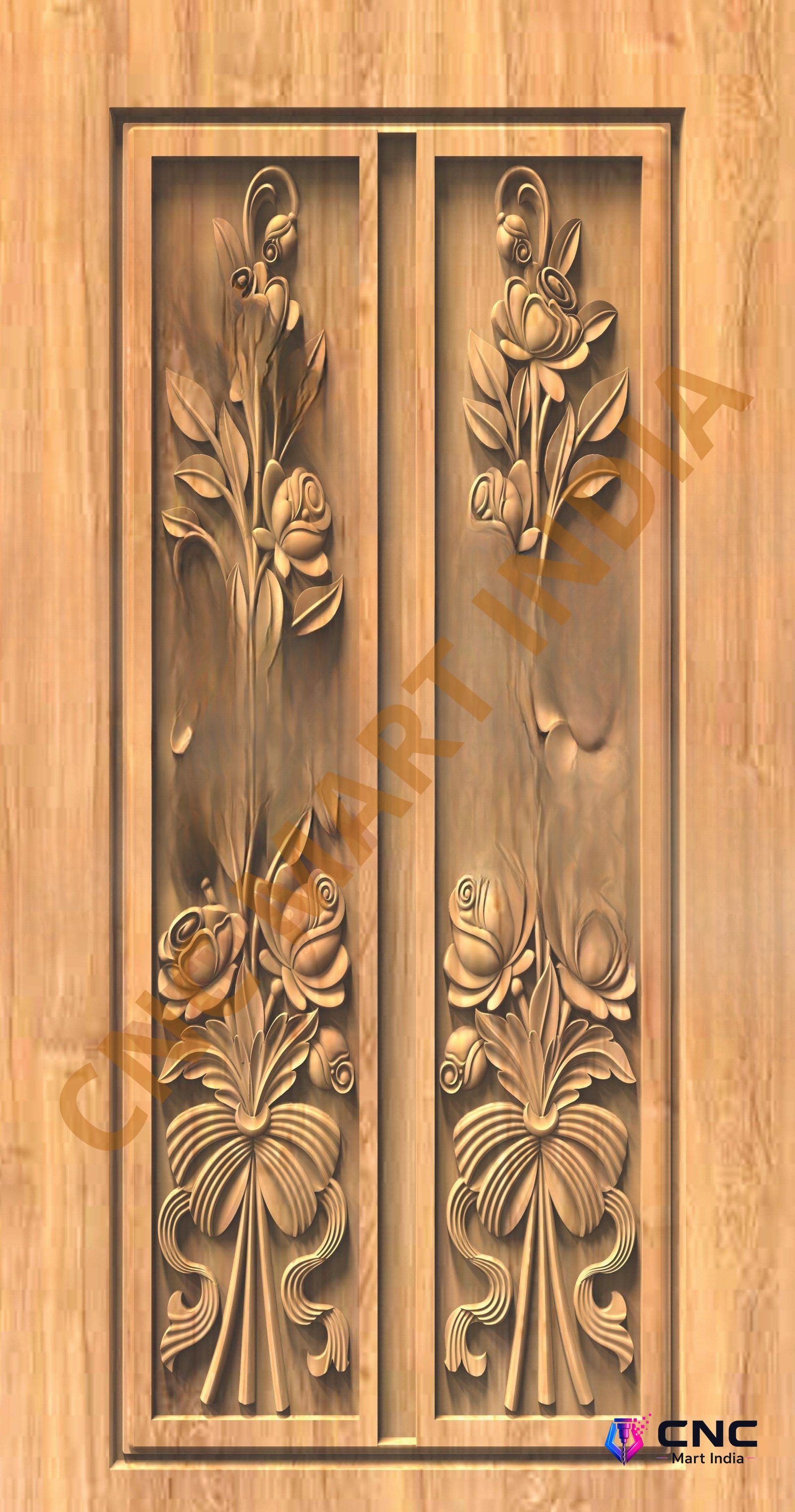 GSK EMBOSSING - EMD-31 Elegant Floral Carved Wooden Door 3D Relief Design